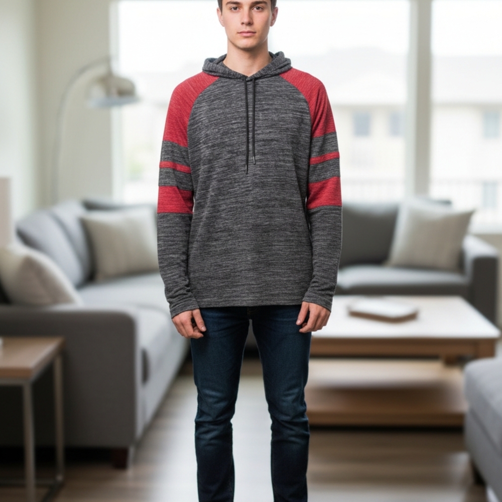 Burnside Charcoal and Burgundy Hoodie - Picture 2 of 10